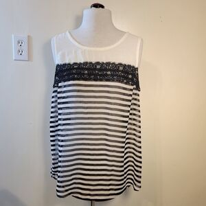 NWT Francesca's Women’s Large Sheer Black White Striped High Low Tank Top